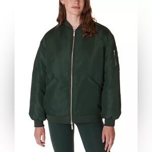 NWT Sweaty Betty Cityscape Longline Bomber Jacket Olive Green Sz 8/Med Full Zip